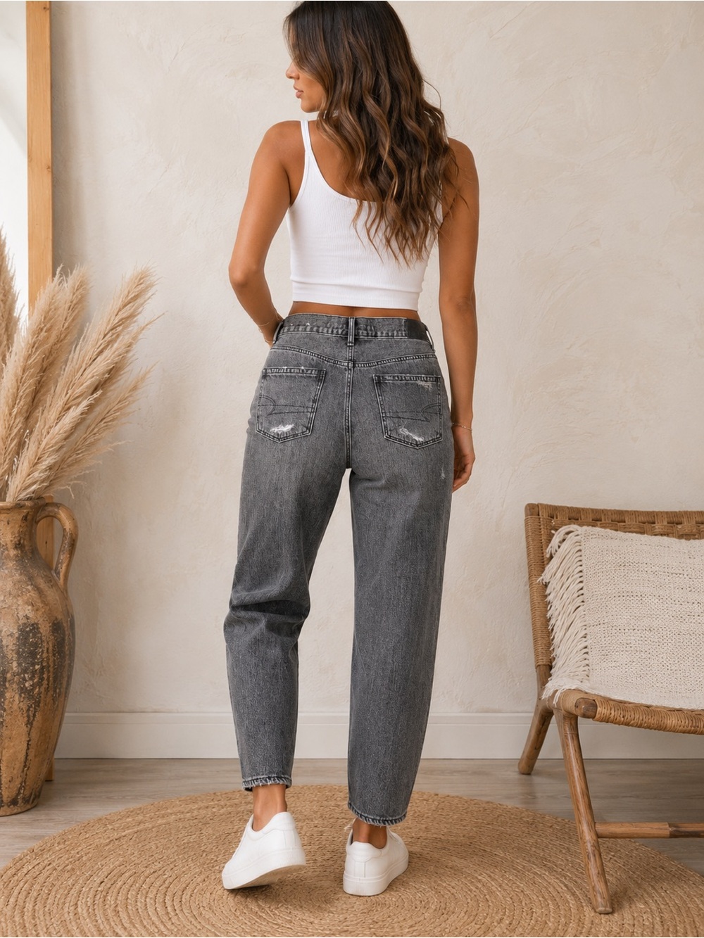 American Eagle Outfitters Distressed Charcoal/Gray Wash Boyfriend Jeans - Picture 2 of 8